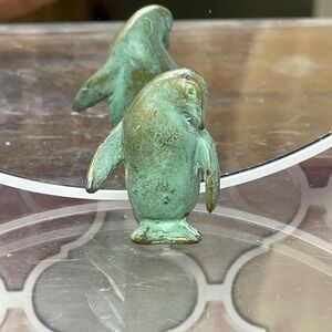 Vintage‎ Brass Penguin Mini Figurine Verdigris Patina